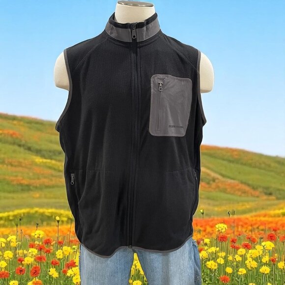 Duluth Trading Mens XL Black Fleece Vest True Grid Outdoor Workwear Hiking Zip - Picture 1 of 13